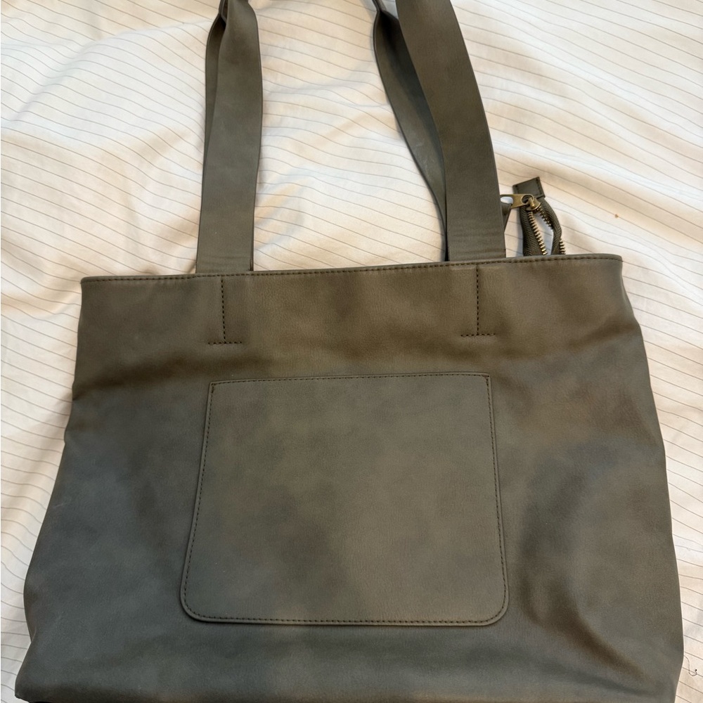 Elegant olive green faux sueded leather Tote Bag